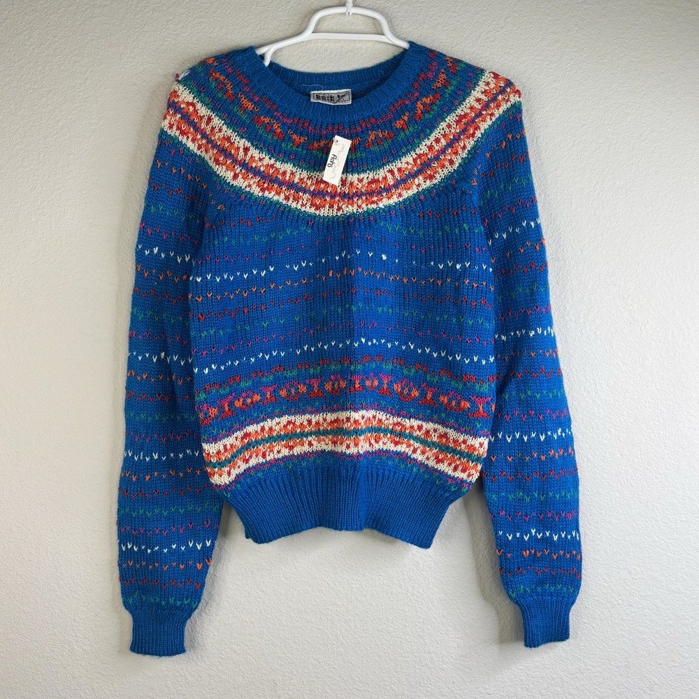 Vintage Richwil's Back to Back Sweater Youth L 70s 80s Nordic Fair Isle Knit